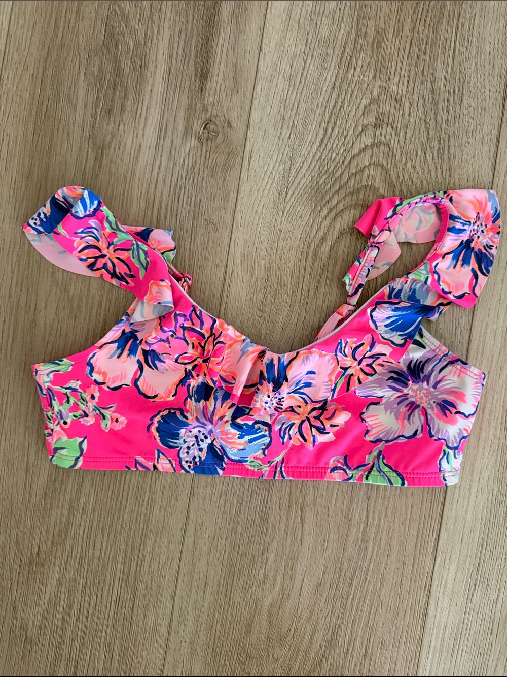 Lilly Pulitzer Girls Pink Floral Ruffle Bikini Top Size 8